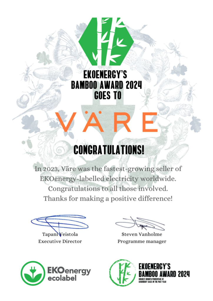 EKOenergy's Bamboo Award Väre